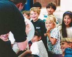 Students watching a Brock Edwards school assembly